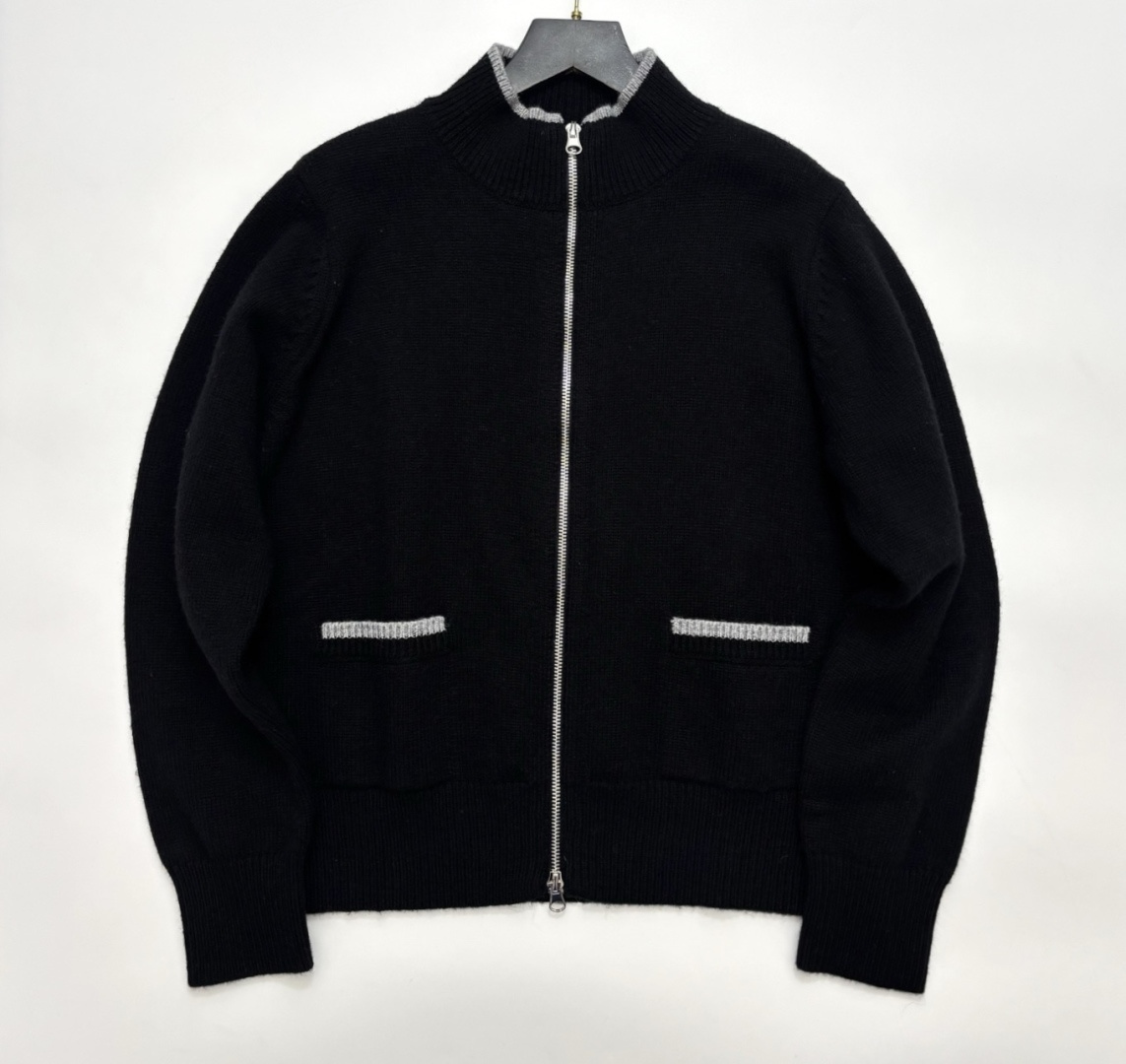 Archive Stand Collar Double Zipper Chunky Knit Cardigan