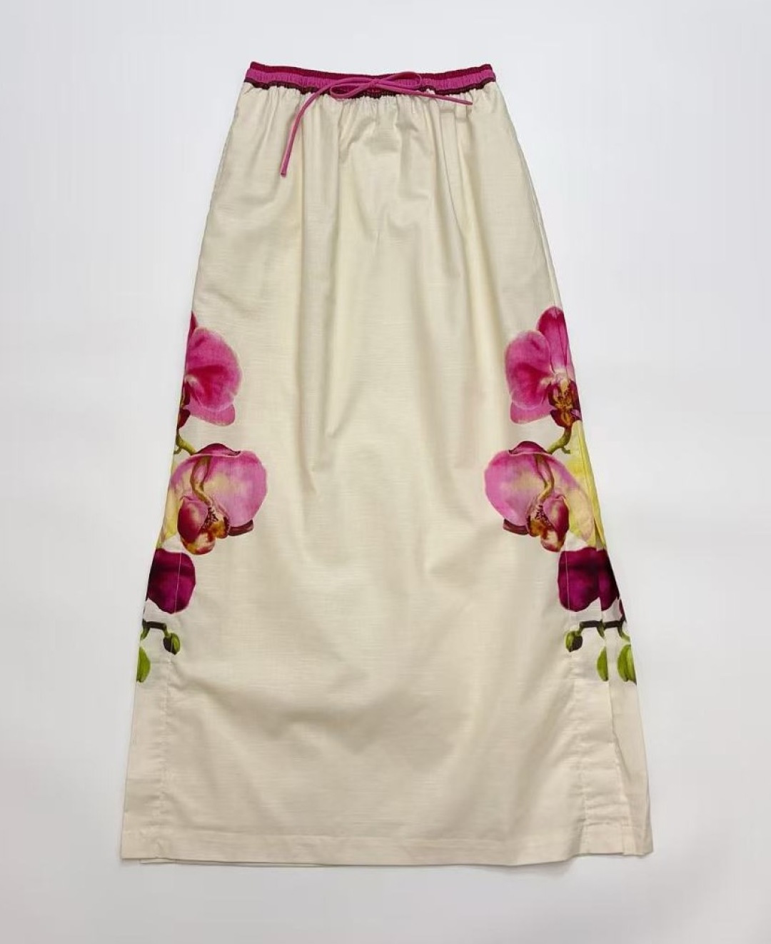 Aston Studio Elastic Waist Floral Print Long Skirt