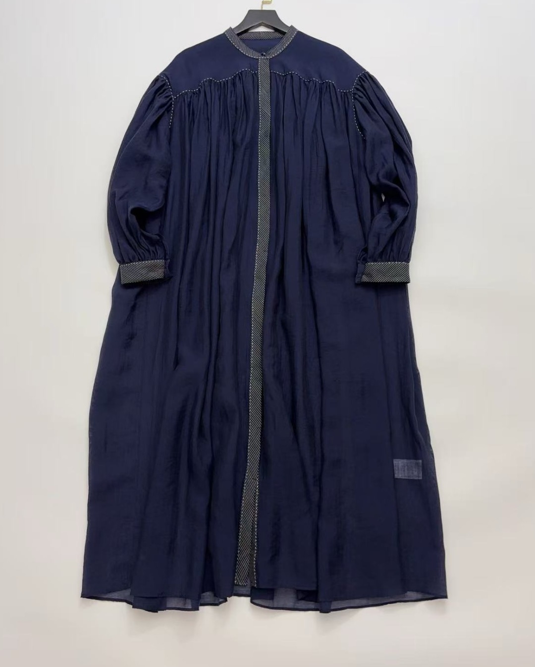 Pheeta Japanese Style Silk-Cotton Sheer Round Neck Dress