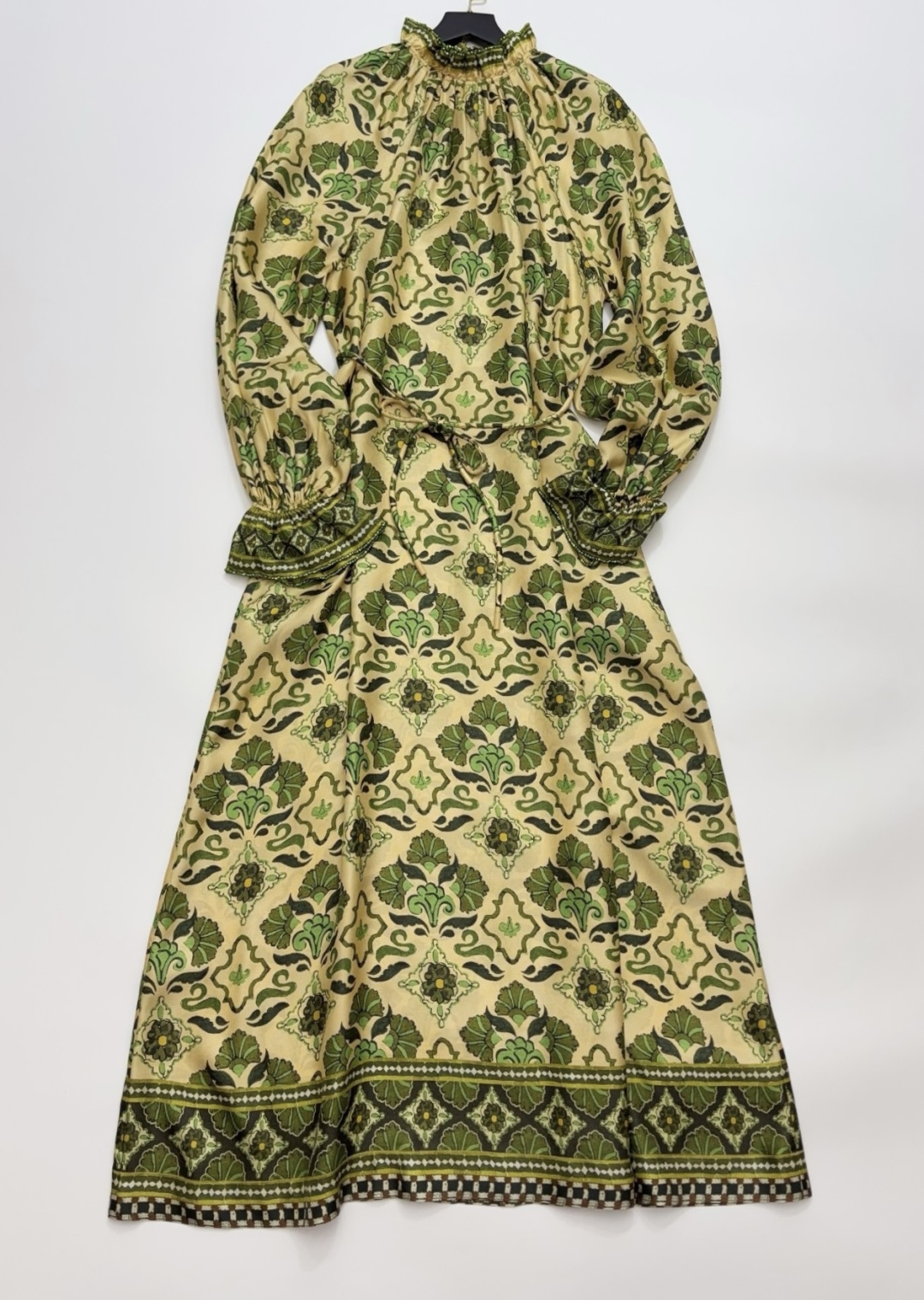 Alémais Green Vintage Vine Beaded Long Sleeve Maxi Dress