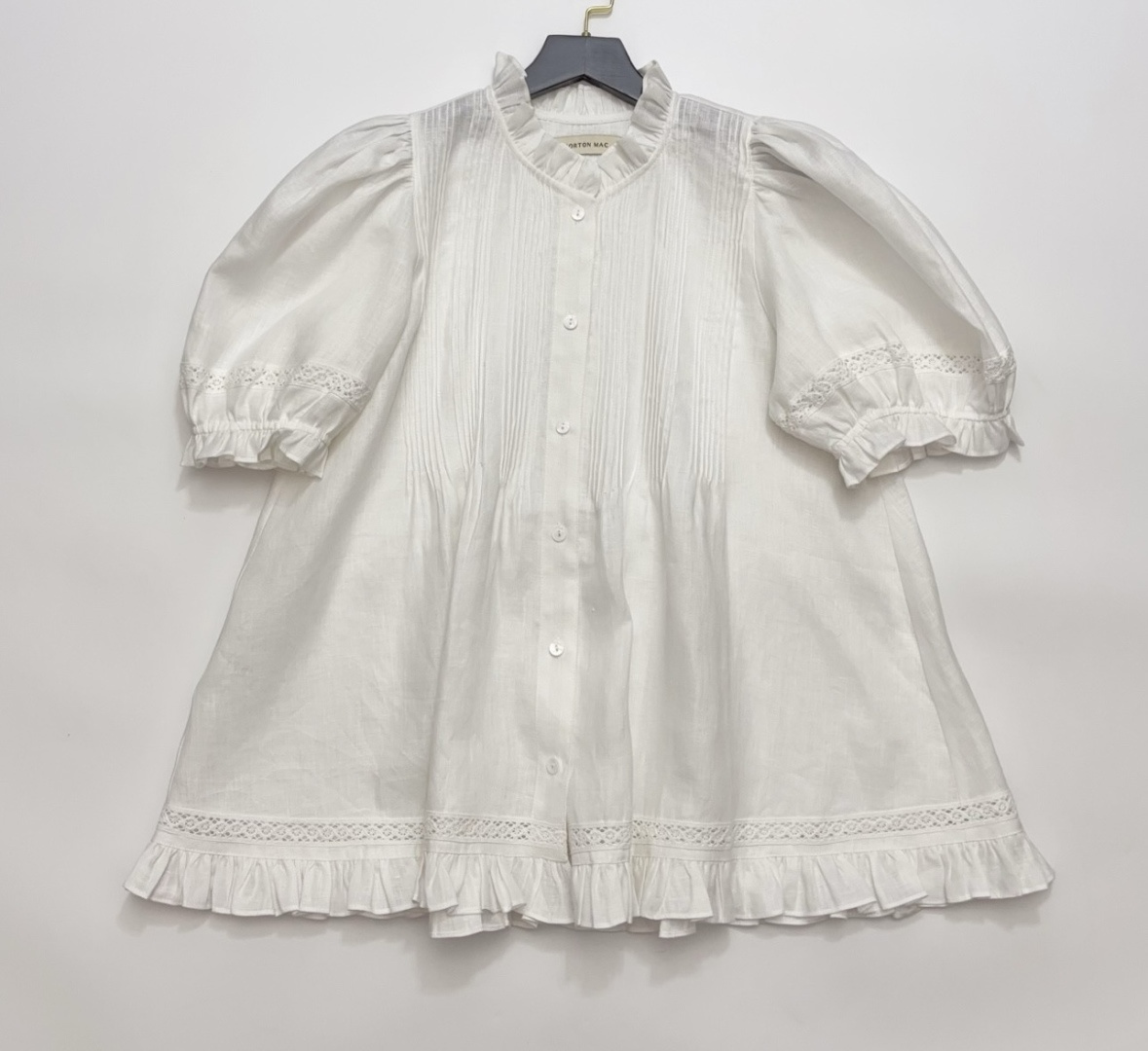 Morton Mac White Puff Sleeve Short Sleeve Eyelet Shirt Top