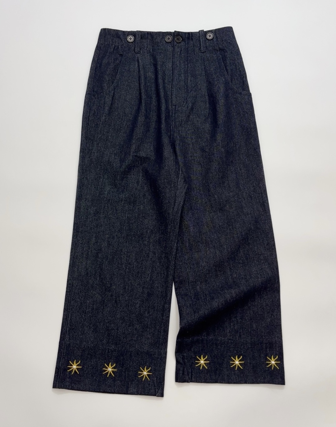 Fafa Moon Casual Embroidered Flared Cropped Denim Jeans
