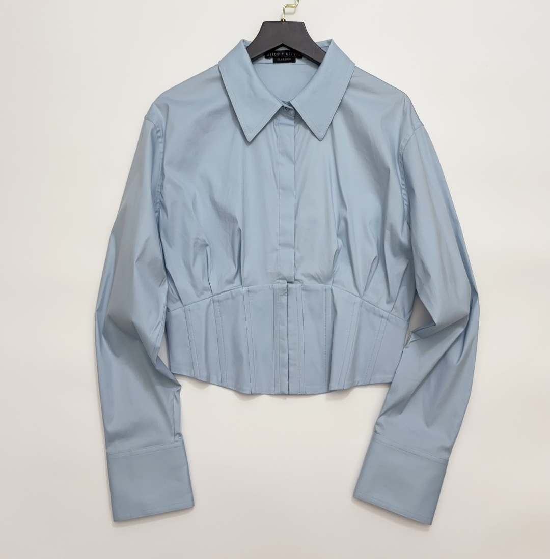 Alice + Olivia Fishbone Waist Short Solid Long Sleeve Shirt