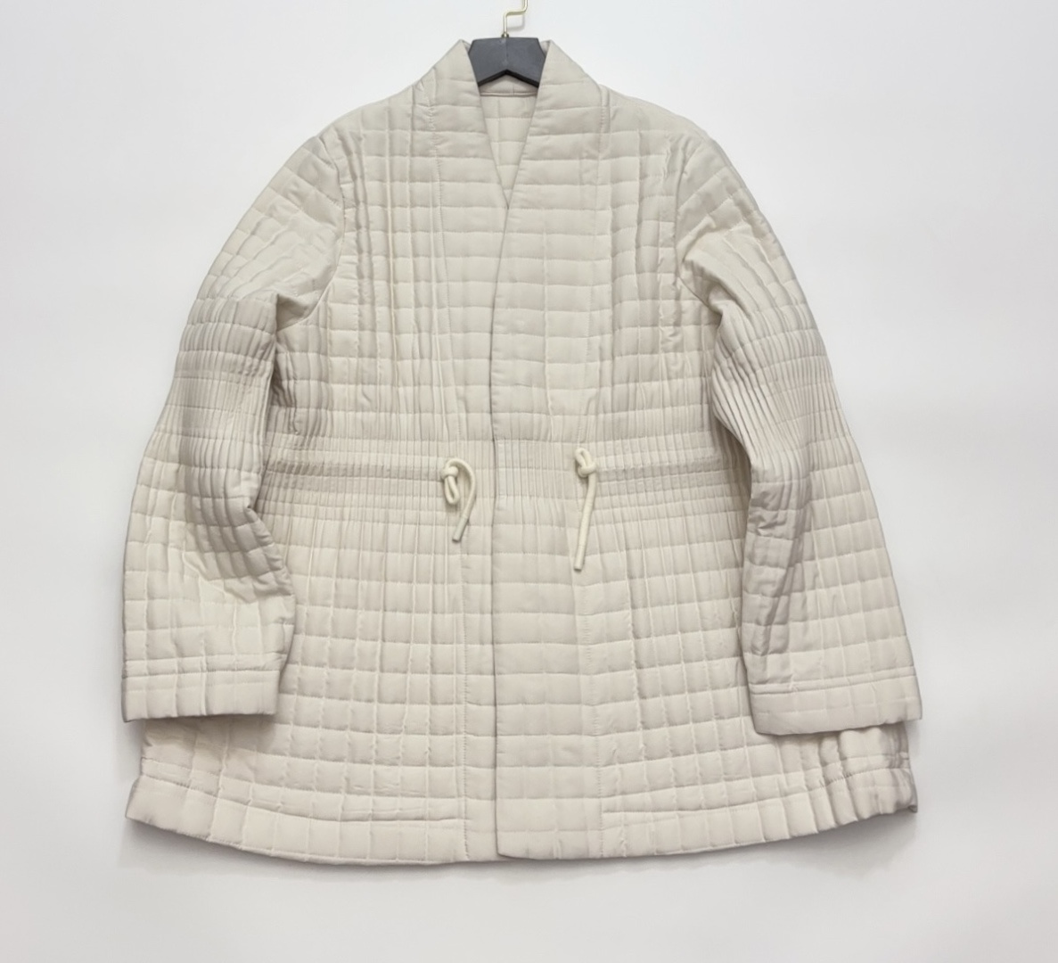 Issey Miyake Japanese Plaid Quilted Drawstring Waist Single-Button V-Neck Cotton Jacket