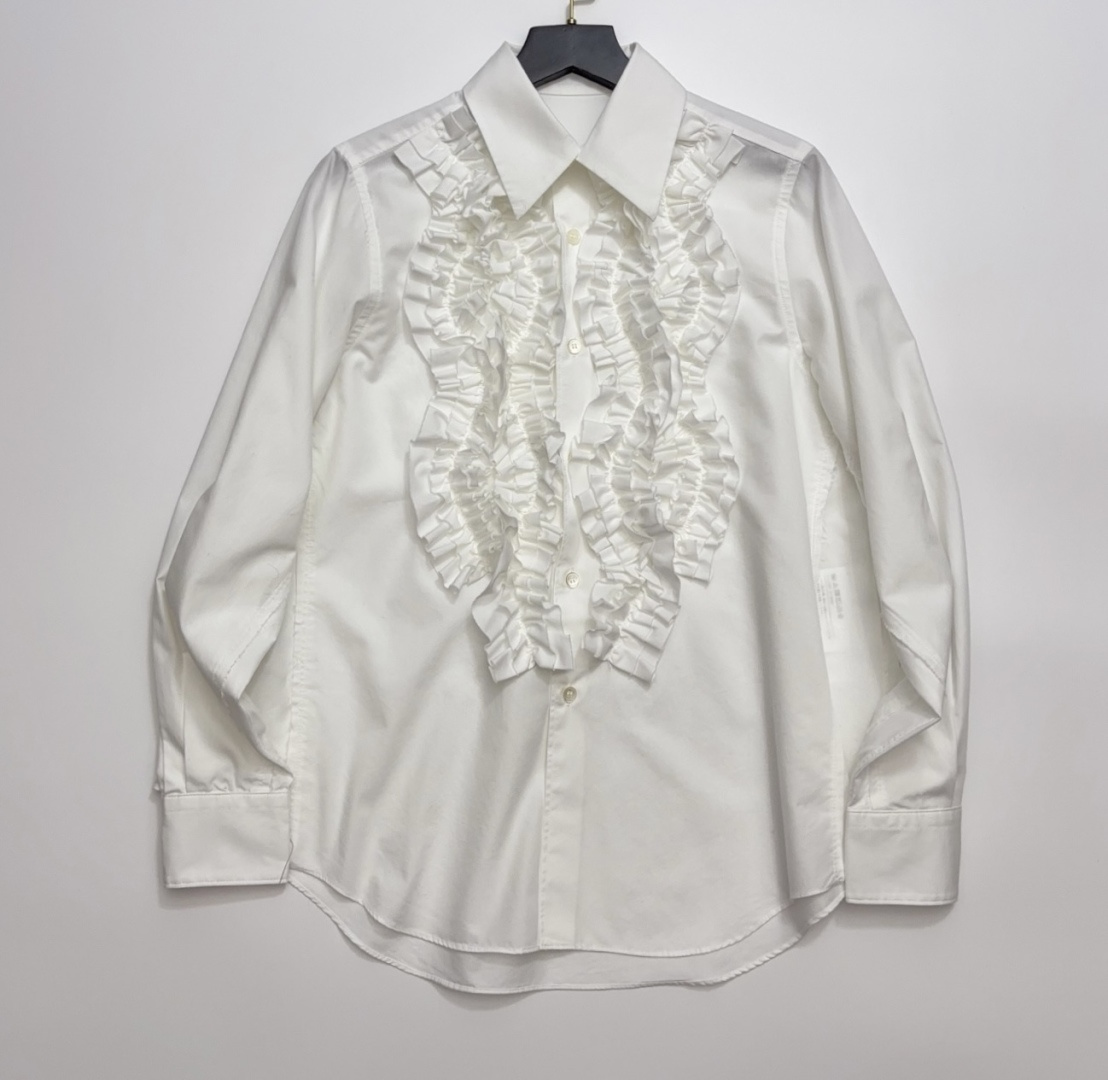 Comme des Garçons Three-Dimensional Pleated Ruffle Pure Cotton Long Sleeve Shirt