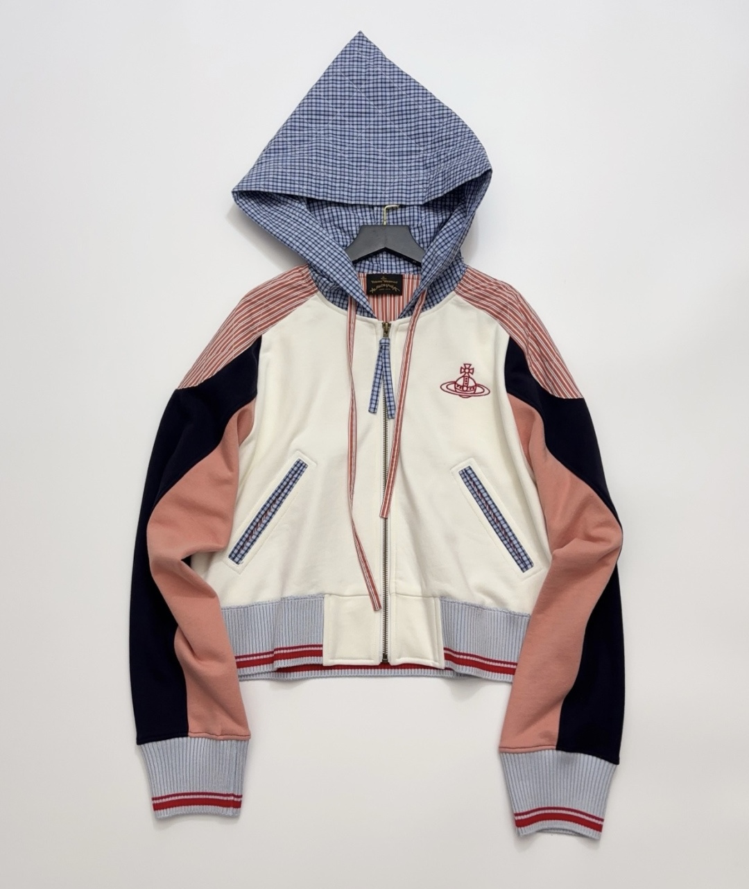 Cropped Vivienne Westwood Orb Retro Hooded Patchwork Baseball Jacket