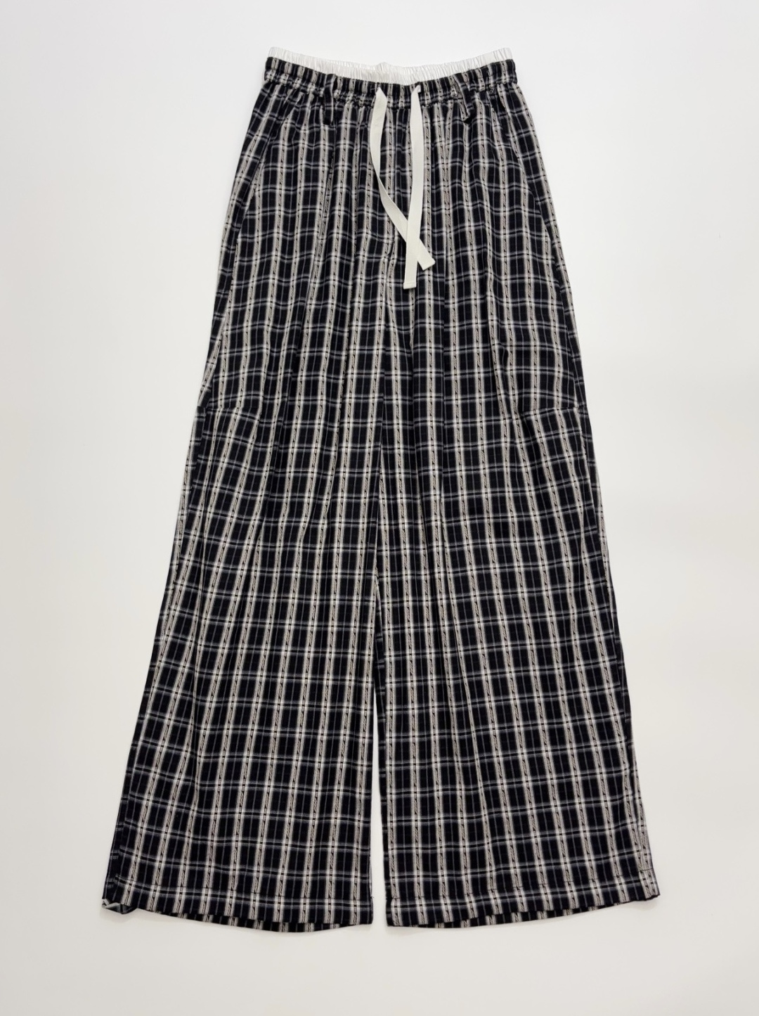 VVNK Spring Drawstring Plaid Wide-Leg Casual Pants