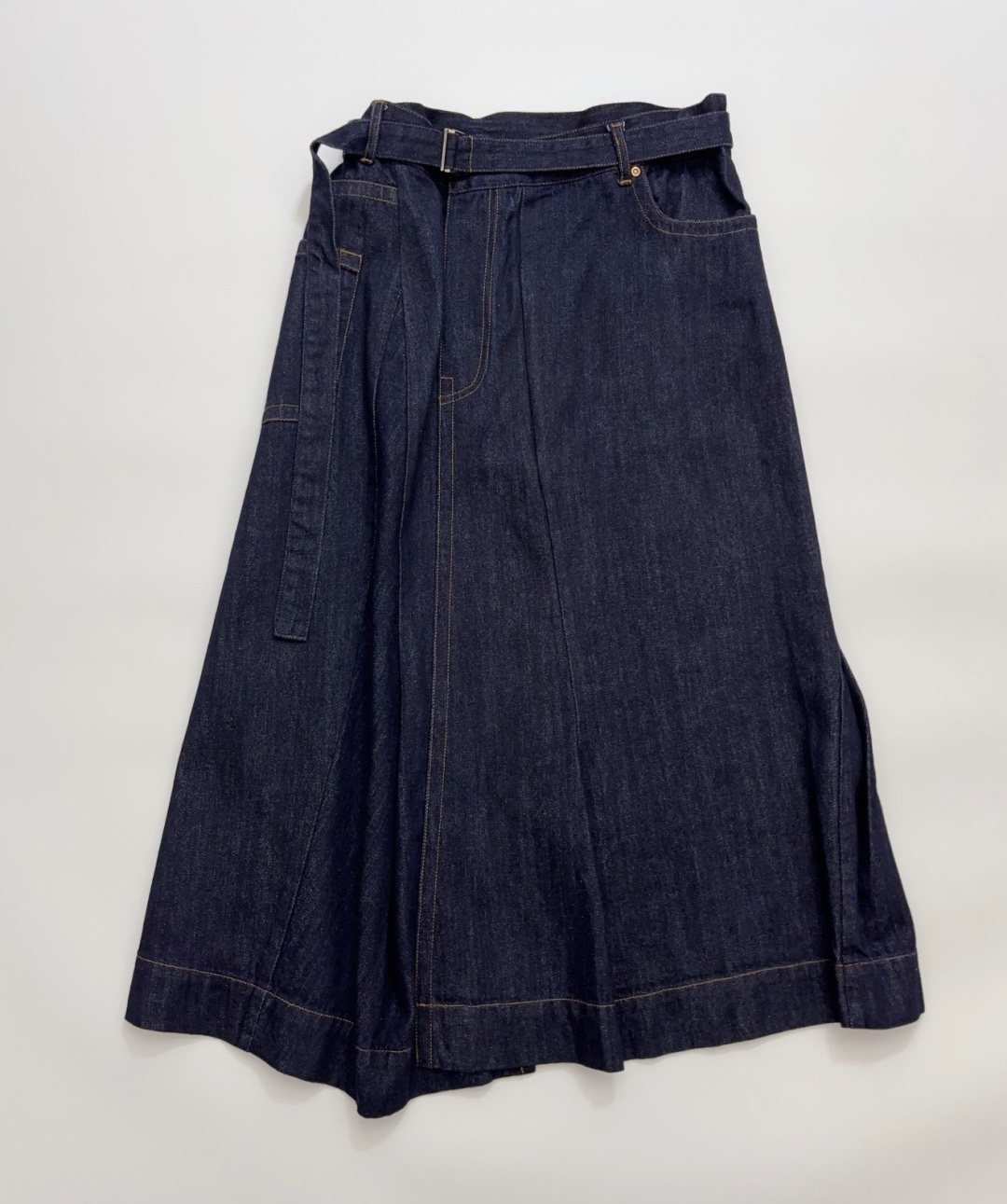 Sacai One-Piece Denim Skirt with Tie-Waist Pleats