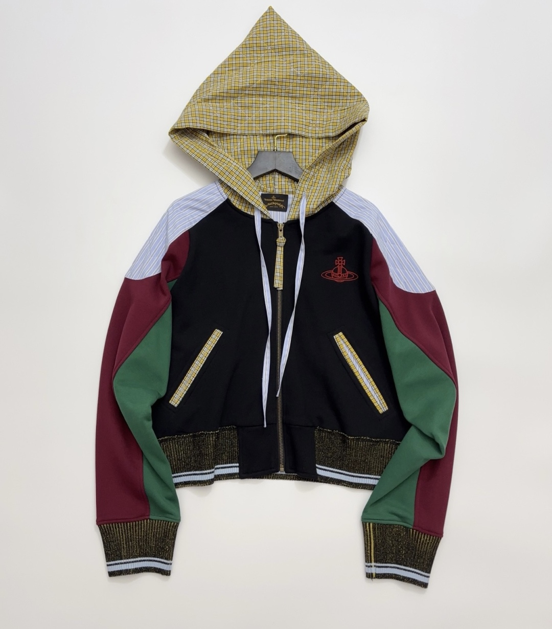 Vivienne Westwood Saturn Vintage Hooded Patchwork Baseball Jacket Hoodie