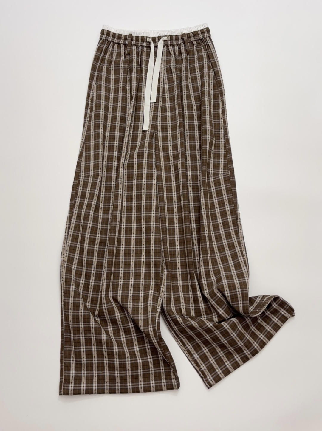 VVNK 26 Spring Drawstring Plaid Wide-Leg Casual Pants