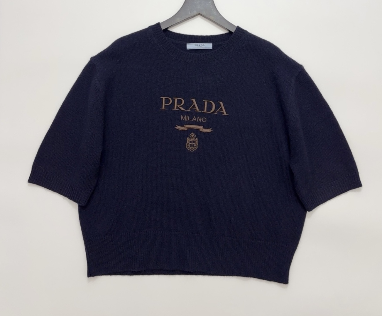Prada Logo Intarsia Short Sleeve Wool Sweater