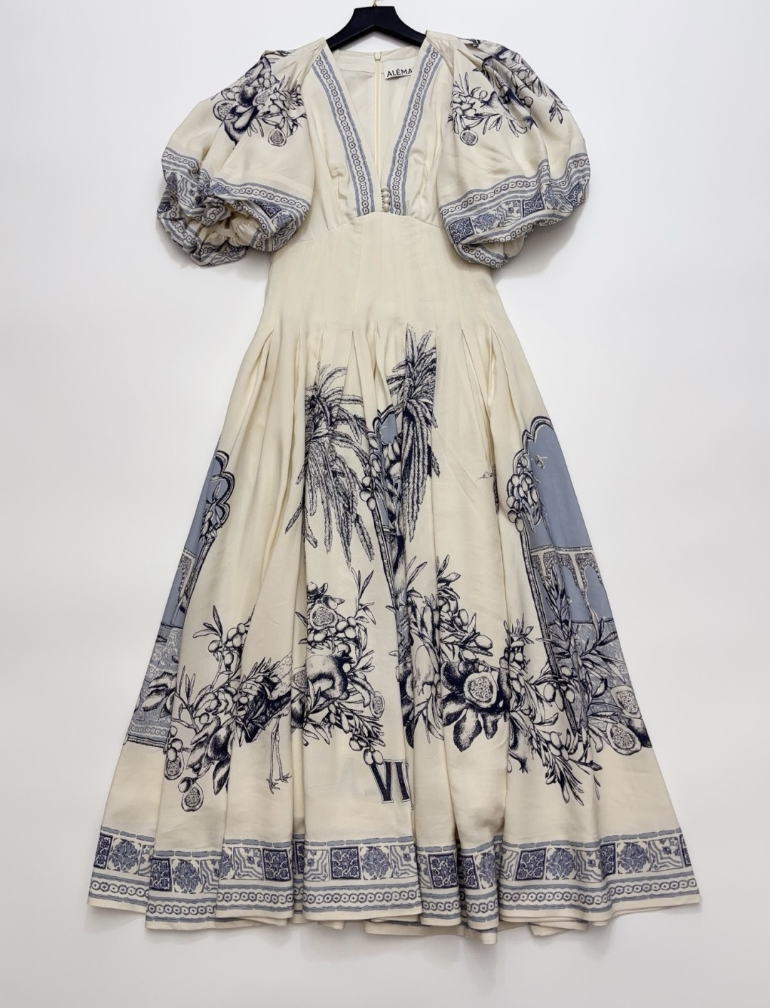 Alémais Villa Linen Puff Sleeve Palace Style Vintage Dress