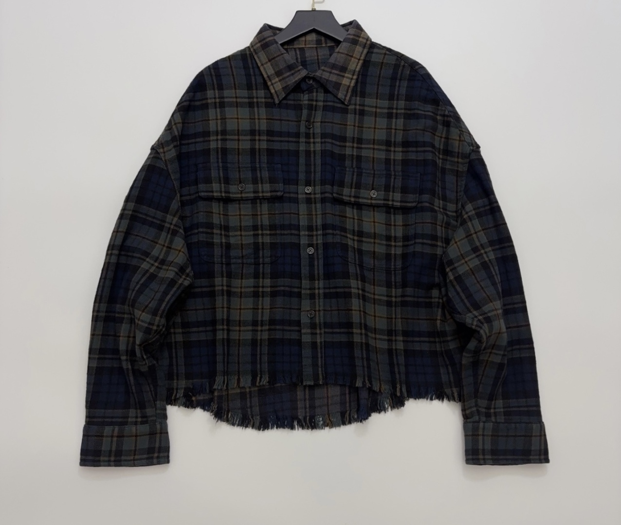 R13 Distressed Ripped Plaid Vintage Rough Textured Yarn-Dyed Check Shirt