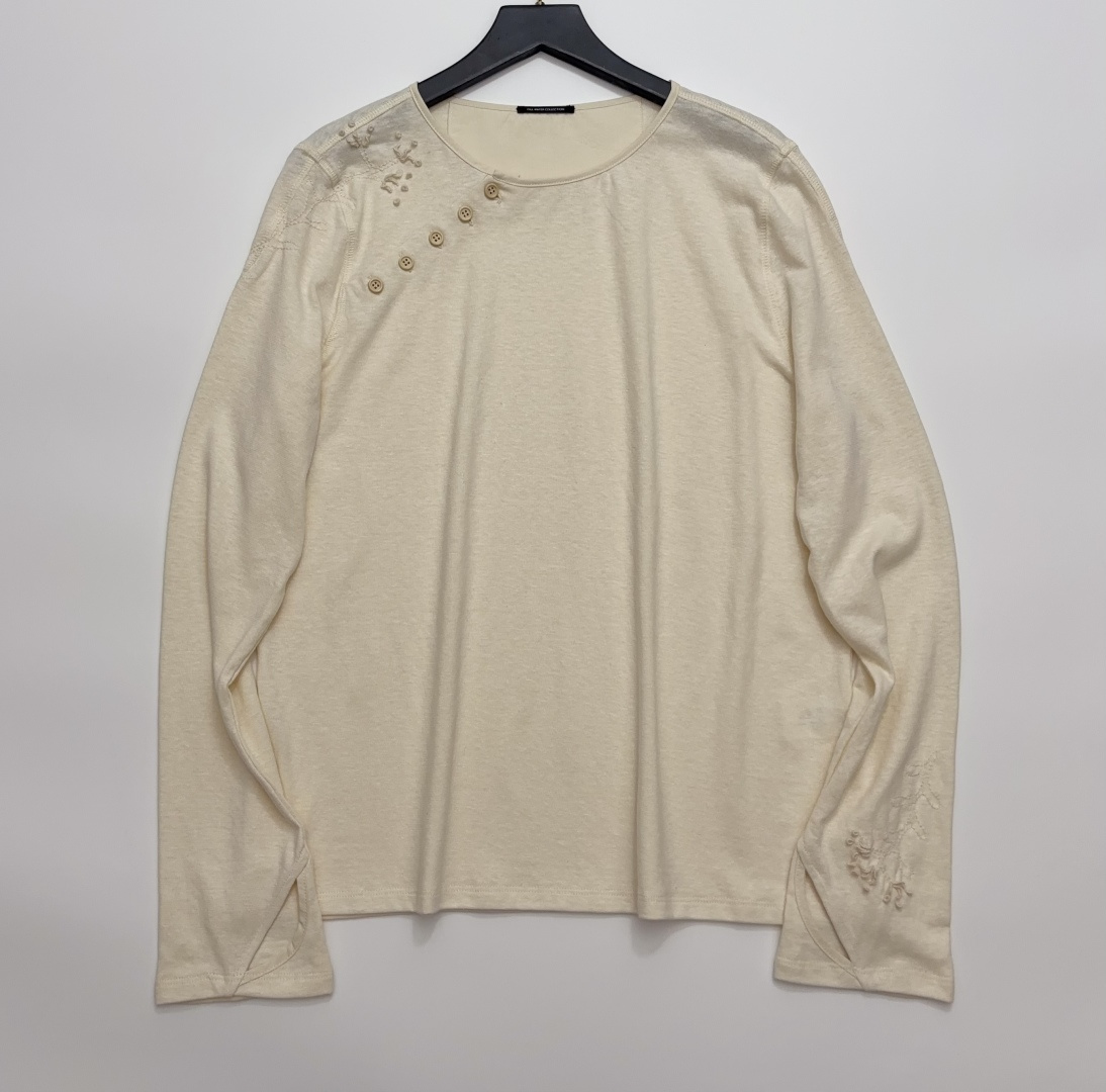 KINYAN LAM Solid Color Asymmetric Slanted Neck Pullover Long Sleeve T-Shirt