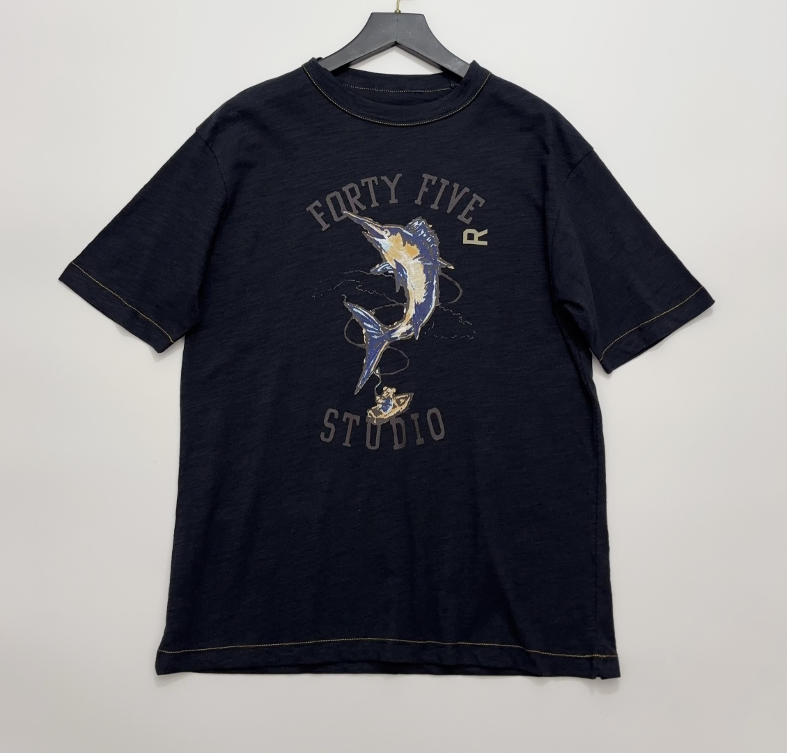 Japanese Style Graffiti Fish Pocket Cotton Comfortable Round Neck T-Shirt