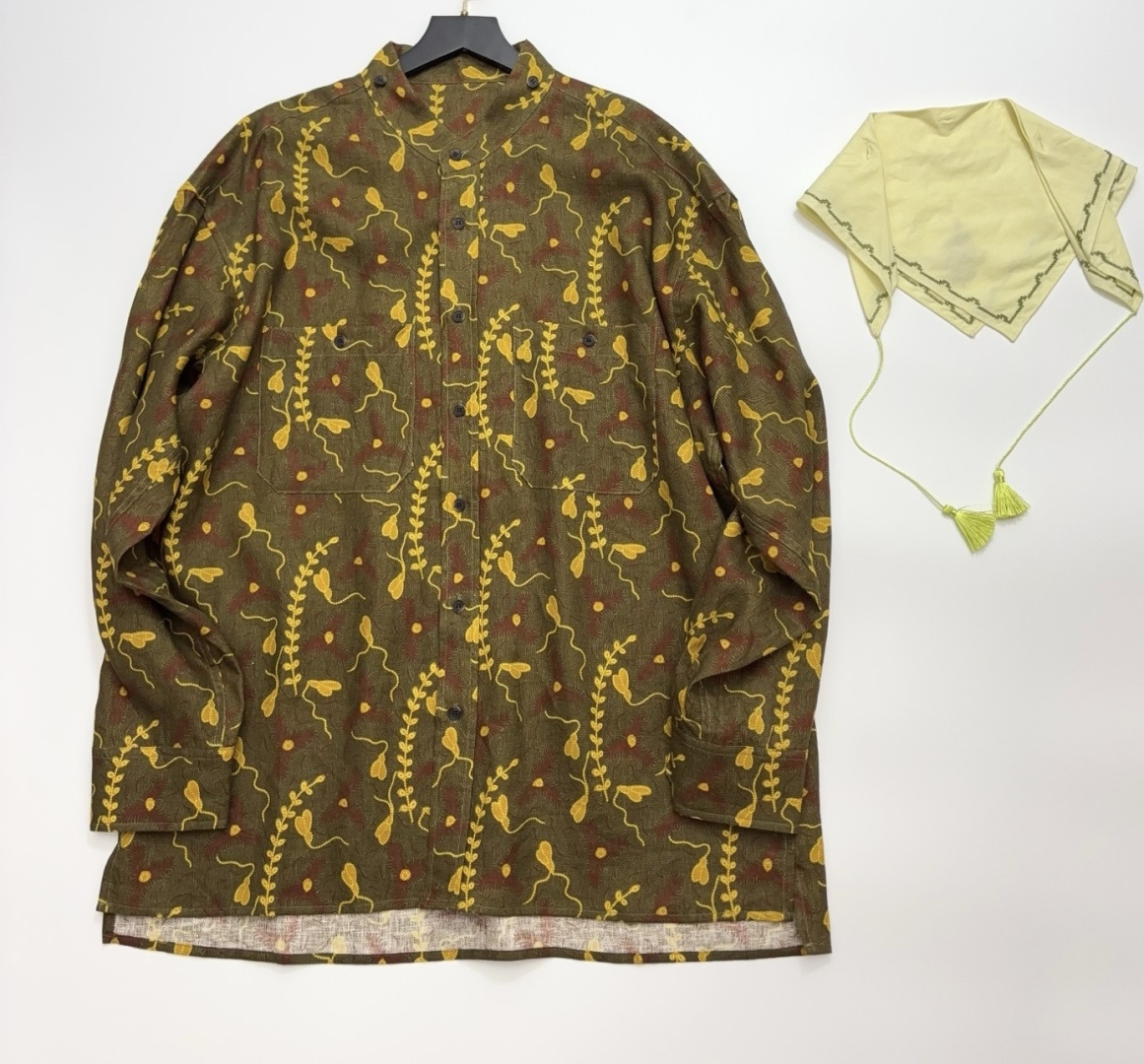 Vivetta Vintage Embroidered Triangle Shawl Floral Print Linen Breathable Versatile Shirt