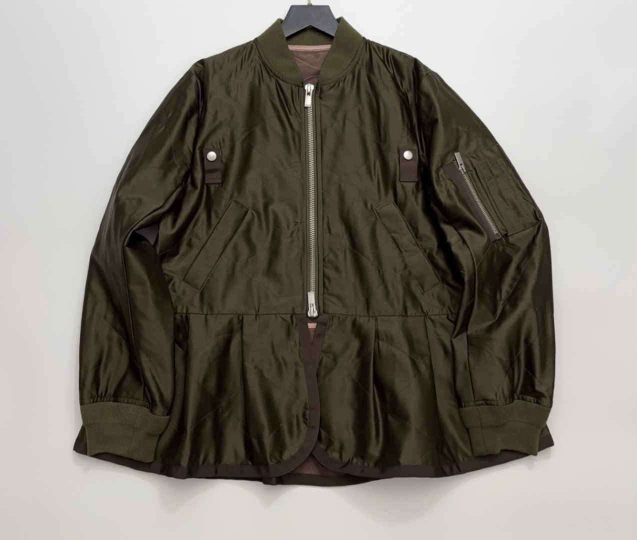 Sacai Lightweight Embossed Nylon Pleated Fishtail Baseball Jacket
