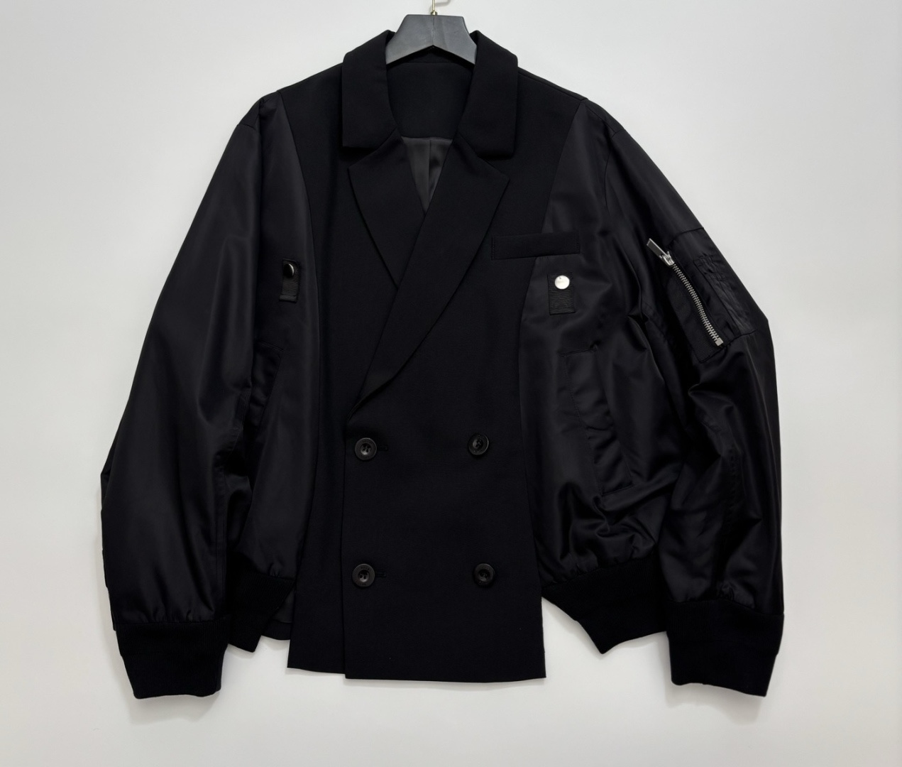 Sacai Early Spring Worsted Wool Patchwork Blazer Collar Oversized Baseball Jacket