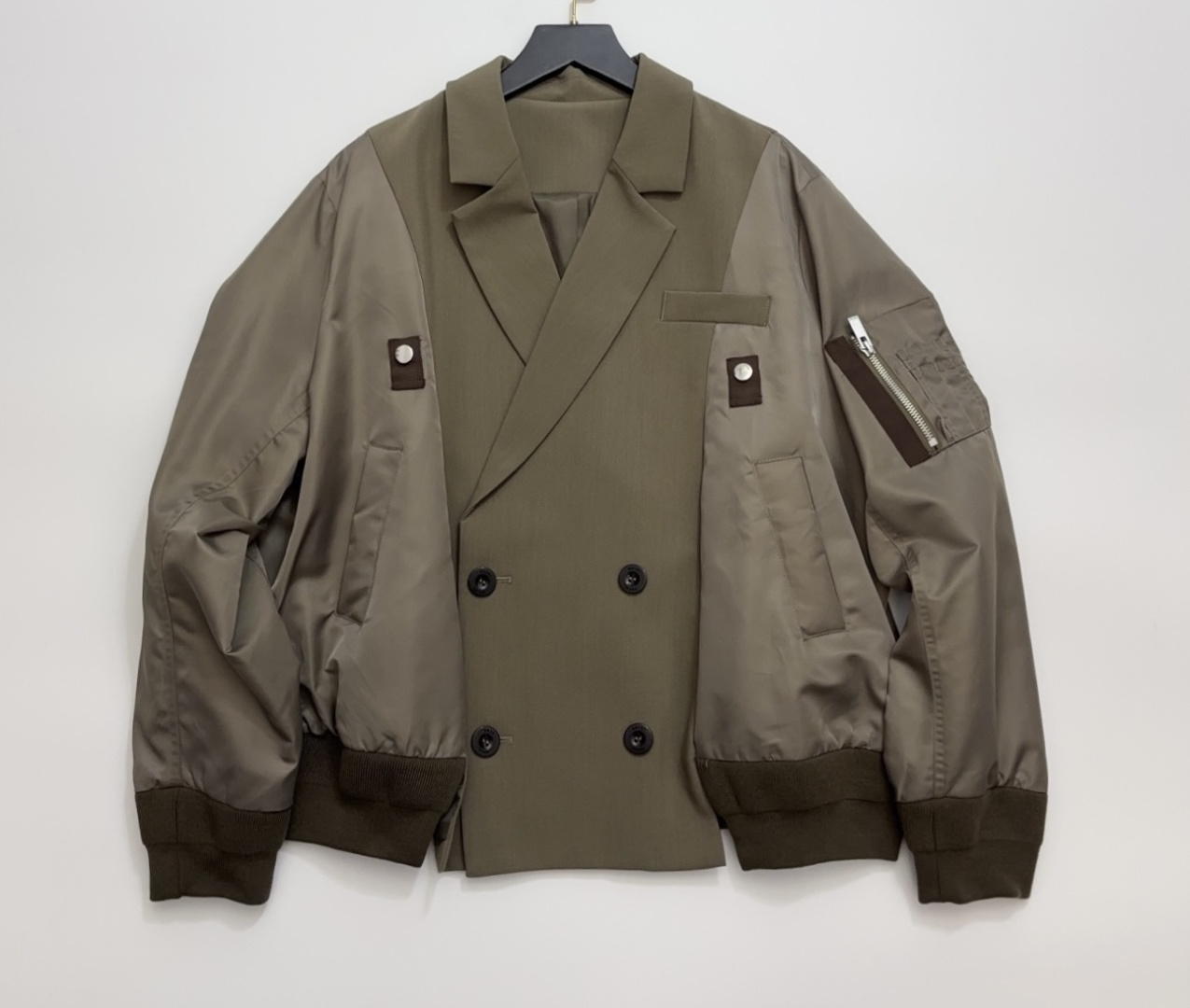 Sacai Early Spring Worsted Wool Patchwork Blazer Collar Oversized Baseball Jacket