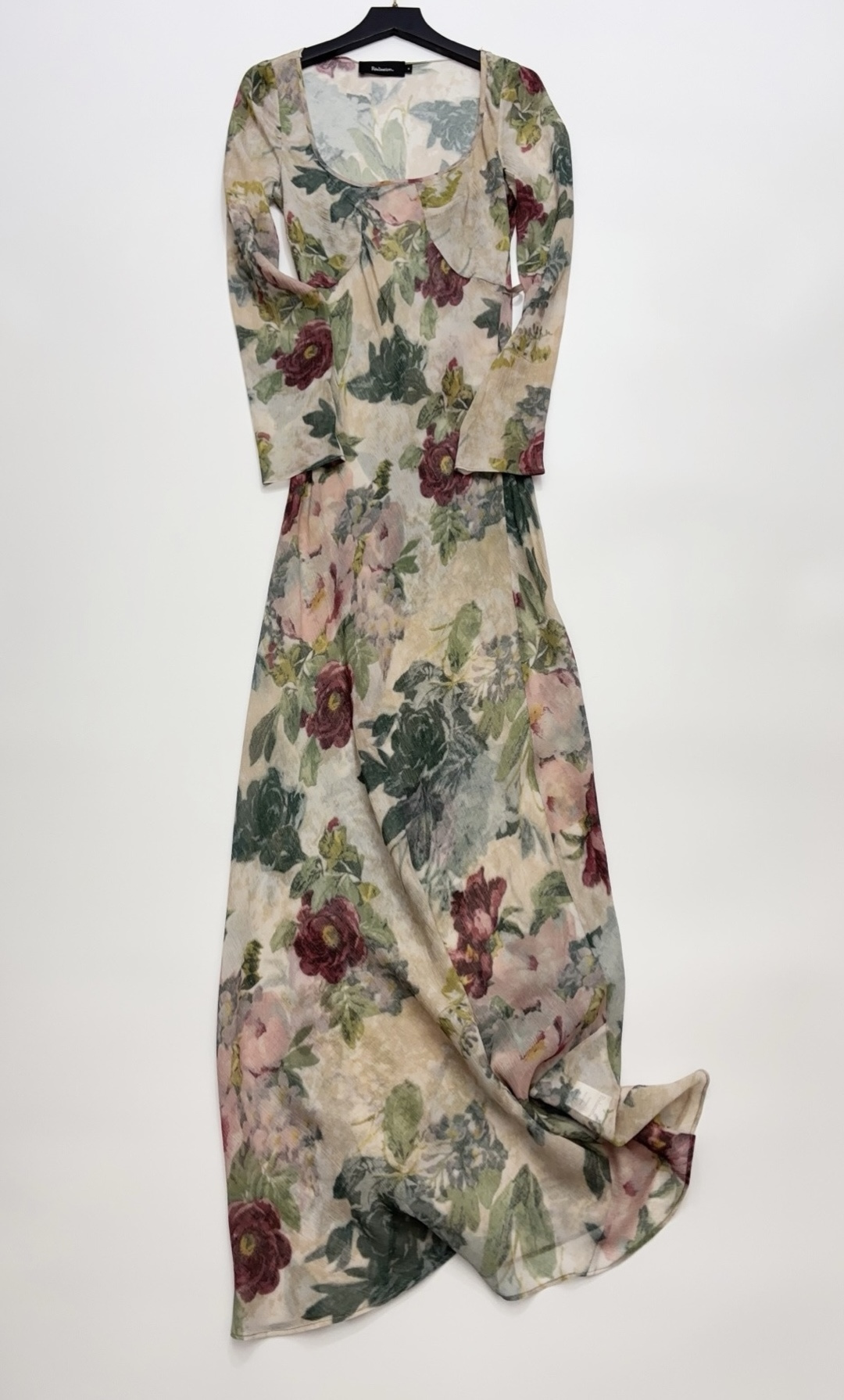 Realisation Par The Inka Deep V-Neck Bias-Cut Bohemian Long Sleeve Silk Maxi Dress