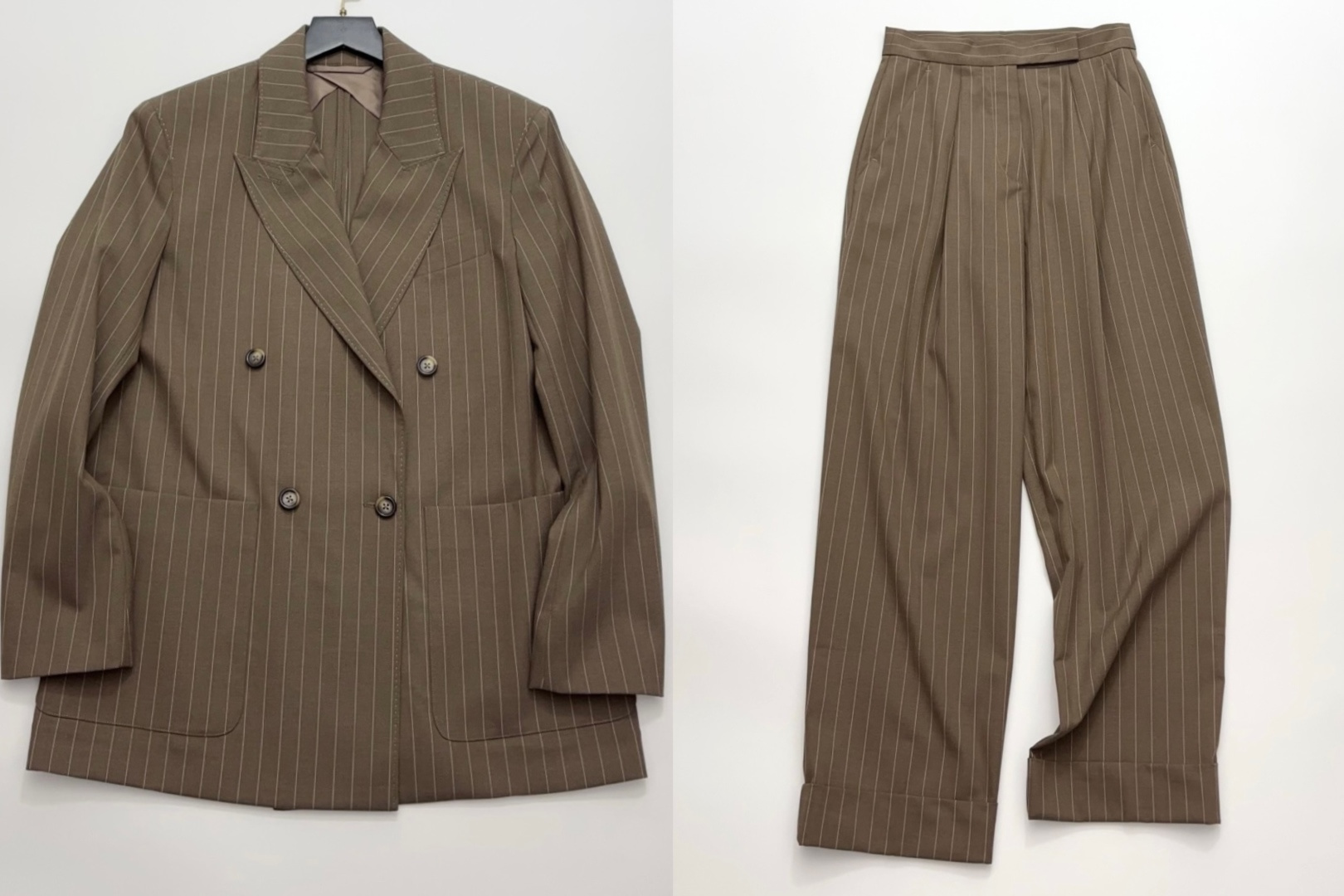 Max Mara 2026 Early Spring Elegant Striped Suit with Rolled-Hem Straight Trousers Set