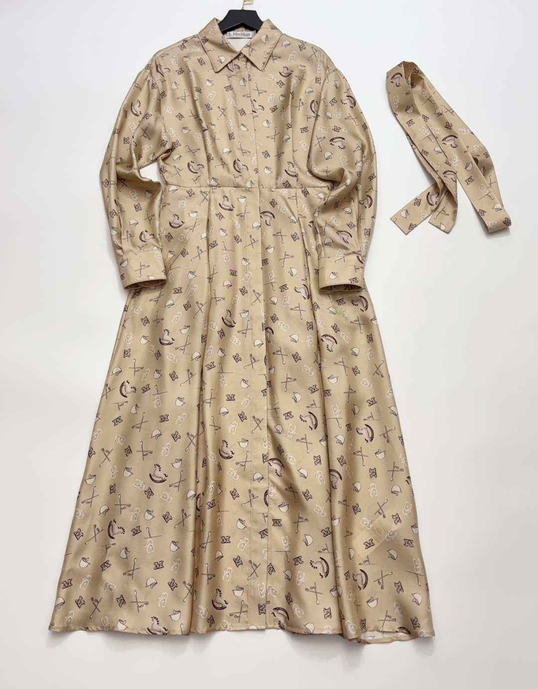 Max Mara 2026 Year of the Horse Long-Sleeve Shirt-Style Maxi Dress with Tie-Waist