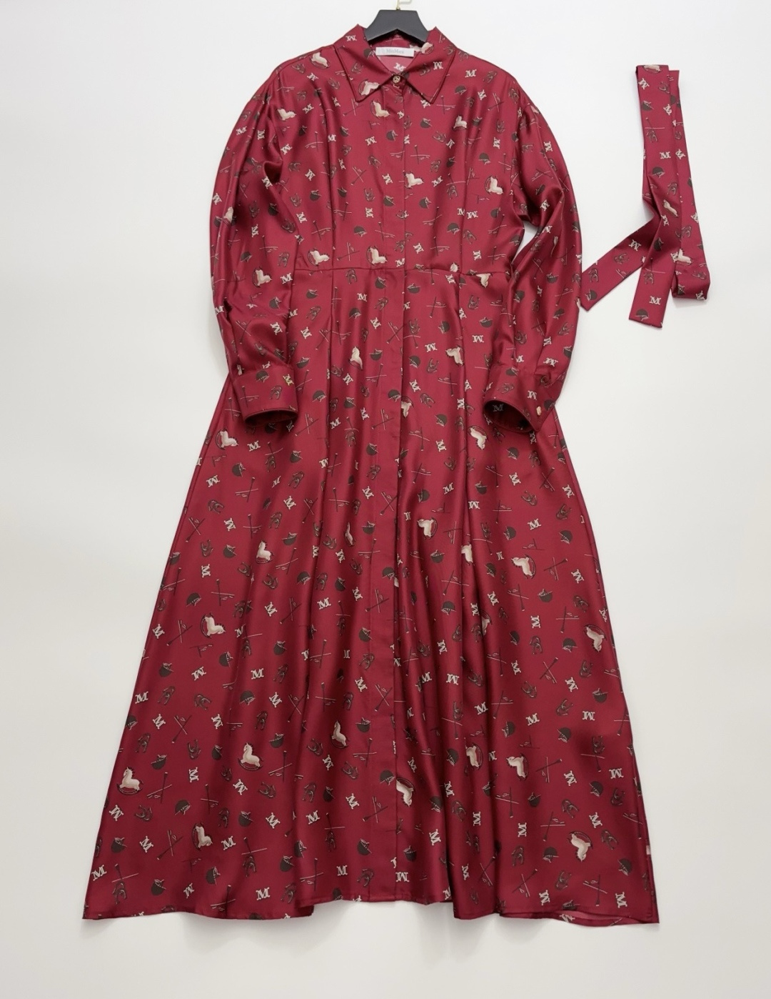 Max Mara 2026 Year of the Horse Long-Sleeve Shirt-Style Maxi Dress with Tie-Waist