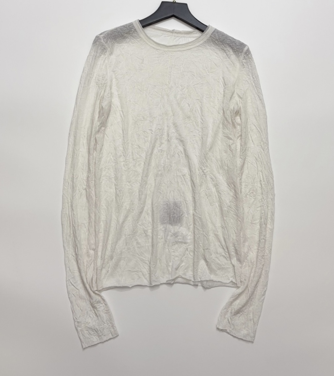 Concise White 26 Spring/Summer Pleated Round Neck Long-Sleeve T-Shirt Top