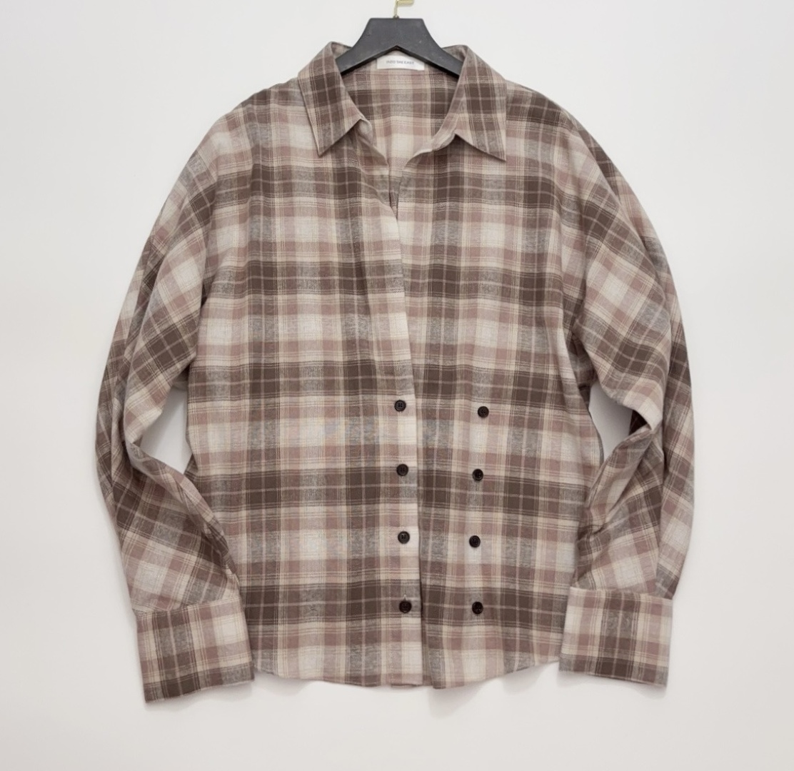 INTO THE EAST 26 Spring/Summer Coffee Pink Plaid Long Sleeve Top