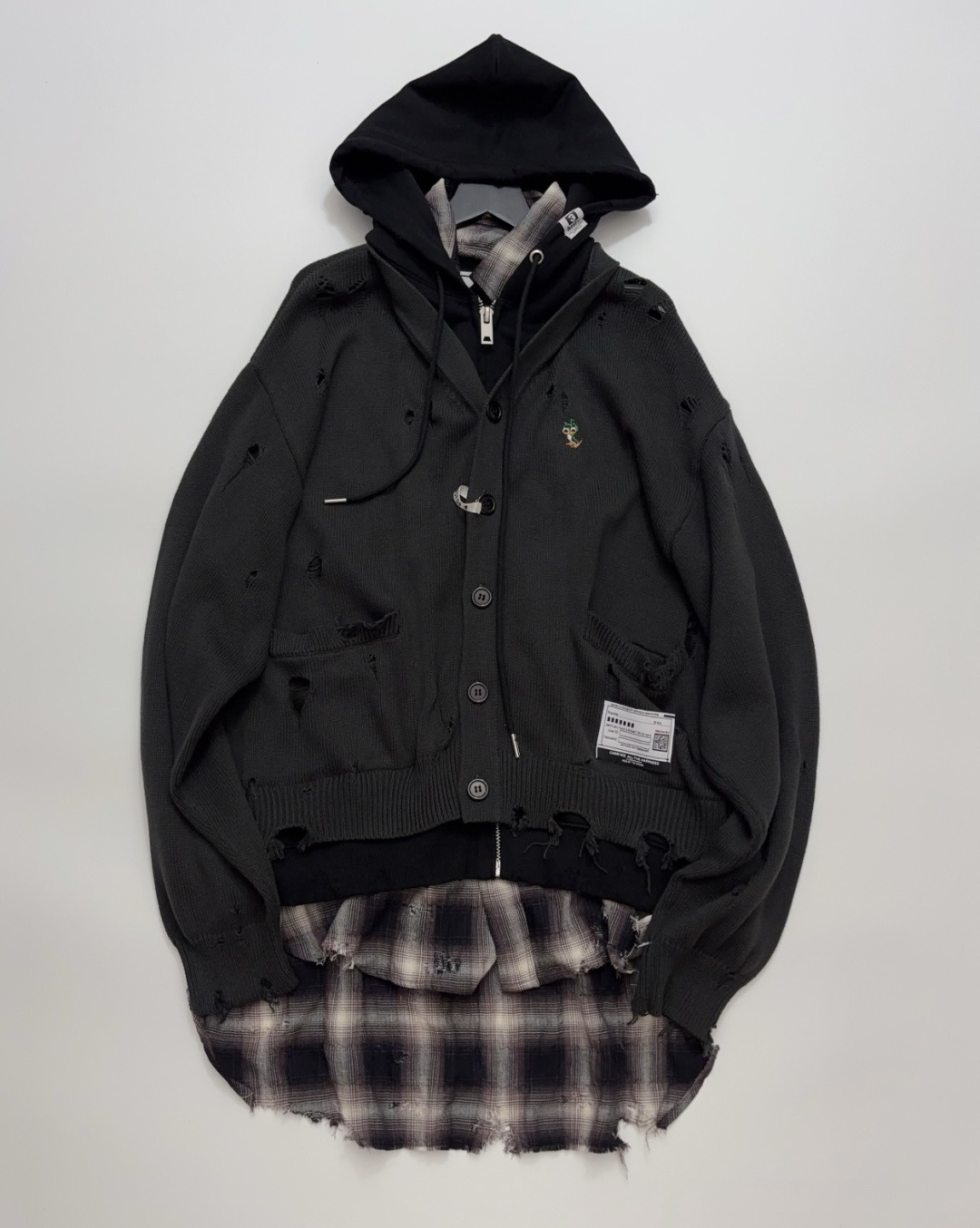 Maison Mihara Yasuhiro MMY Washed Distressed Faux Three-Piece Shirt Sweatshirt Jacket