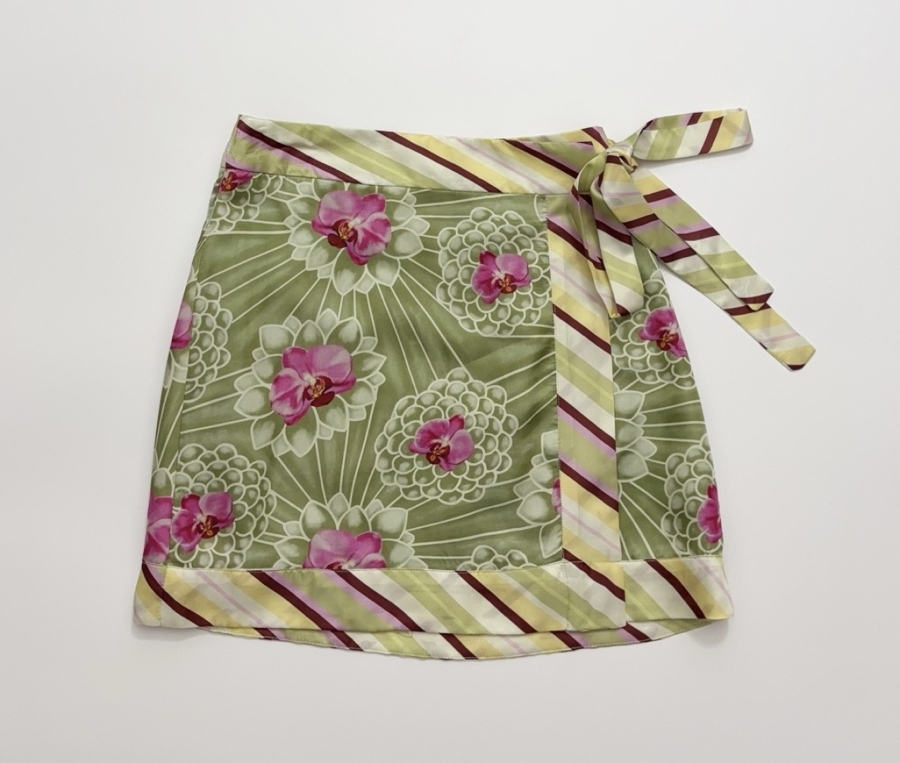 Aston Studio Green Floral Striped Print Mini Skirt