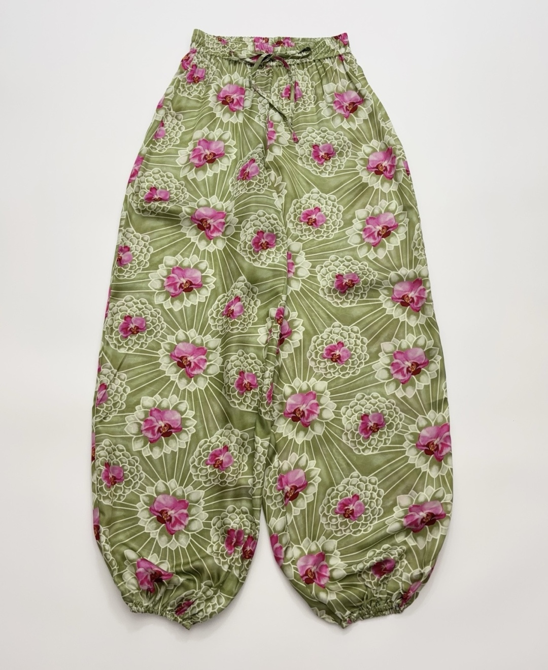 Aston Studio Green Floral Striped Print Casual Trousers
