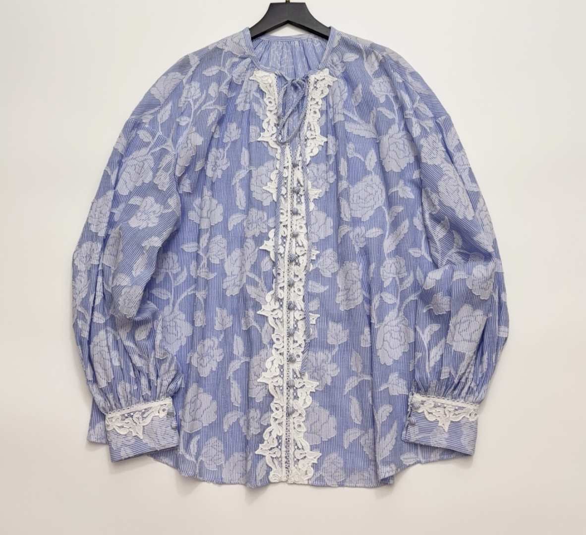 Vintage Lace Collar Resort Style Pure Cotton Loose Long Sleeve Shirt
