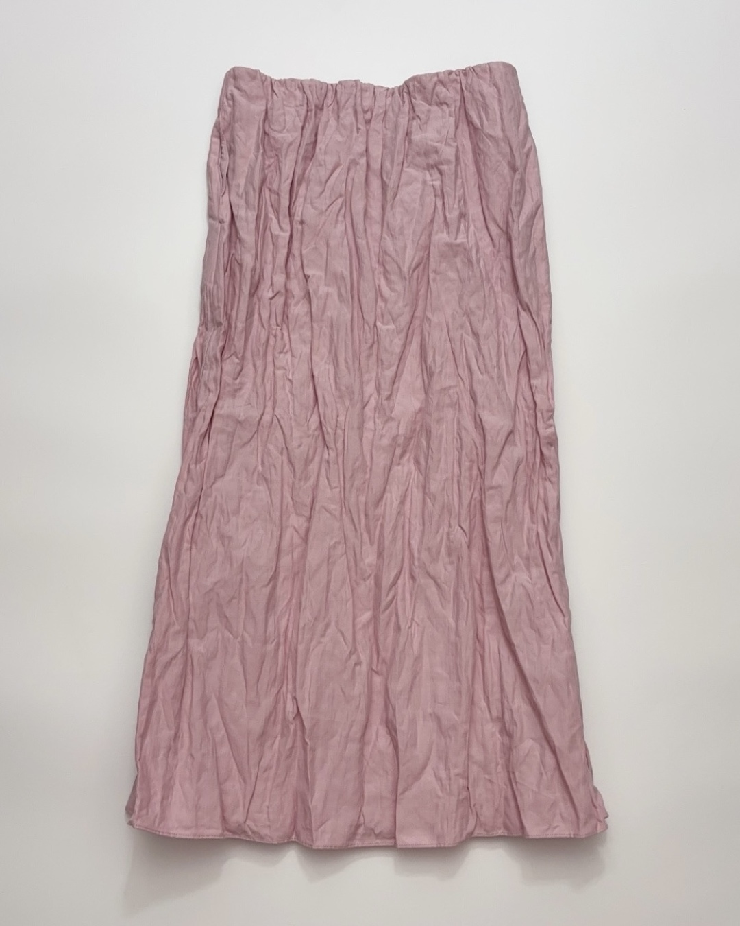 Cherry Blossom Pink Silk Pleated Elastic Waist Midi Skirt