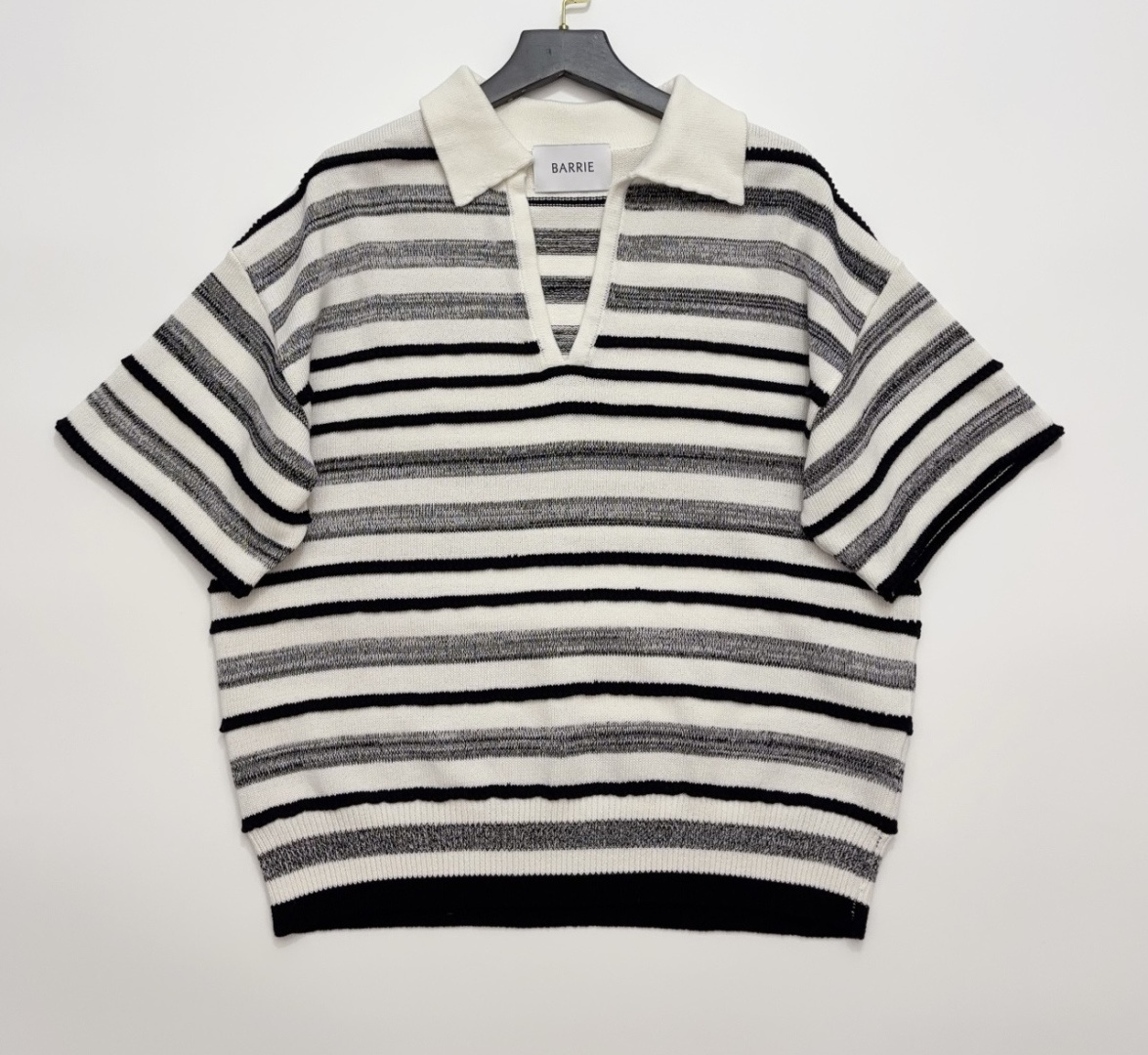 Barrie Women's Striped Polo Neck Knit Short Sleeve Top