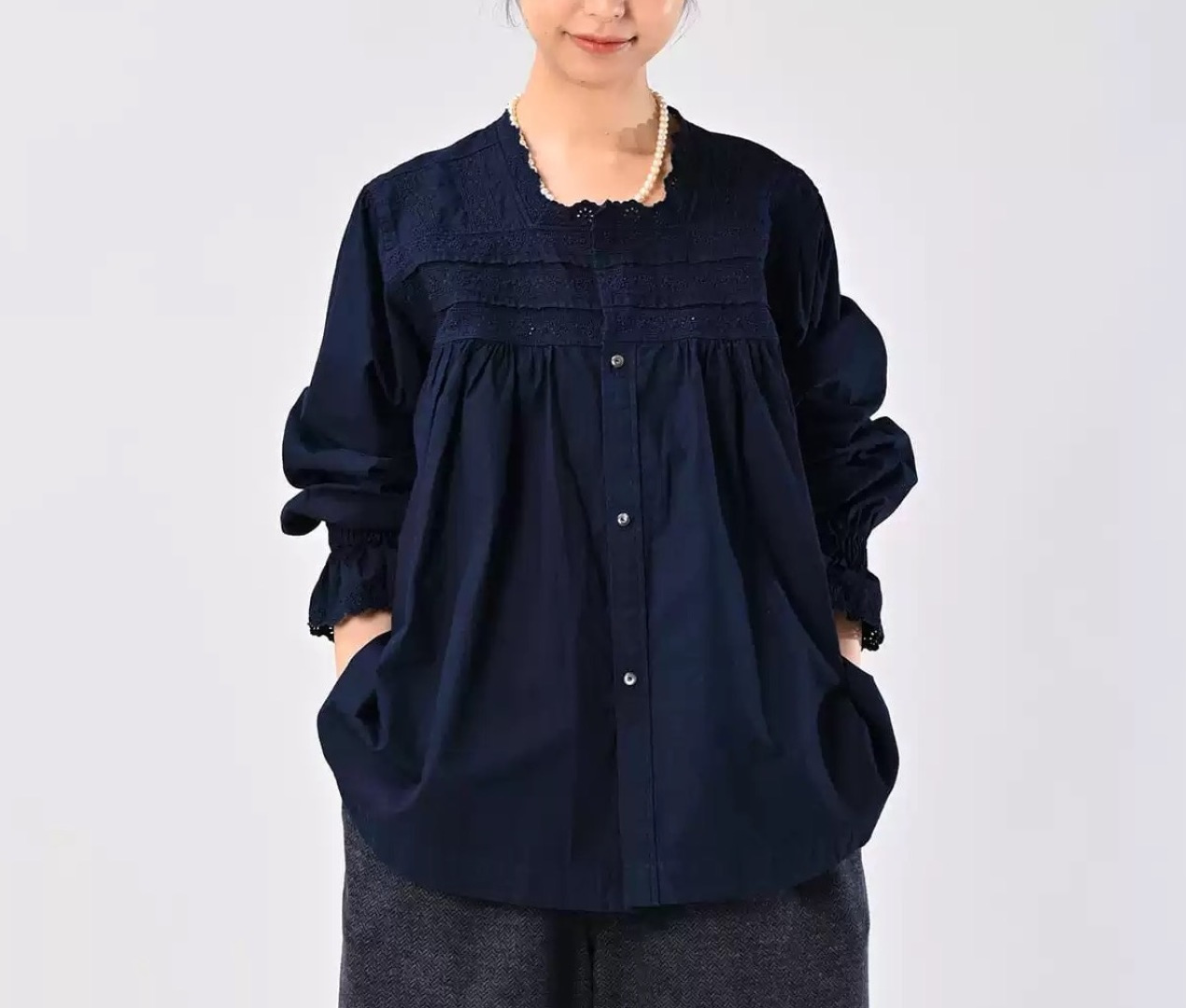 Japanese Style Supima Cotton Hollow-Out Shirt (Indigo Blue)