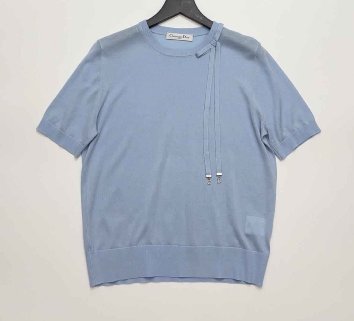 CD Elegant Crew Neck Bow Tie Knit Short Sleeve Top