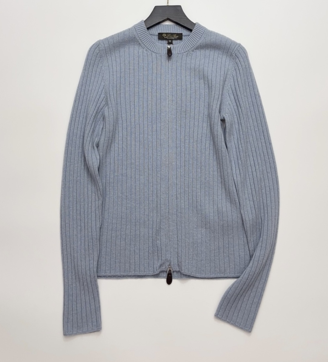 Loro Piana Solid Color Ribbed Zip Knit Cardigan Jacket Top