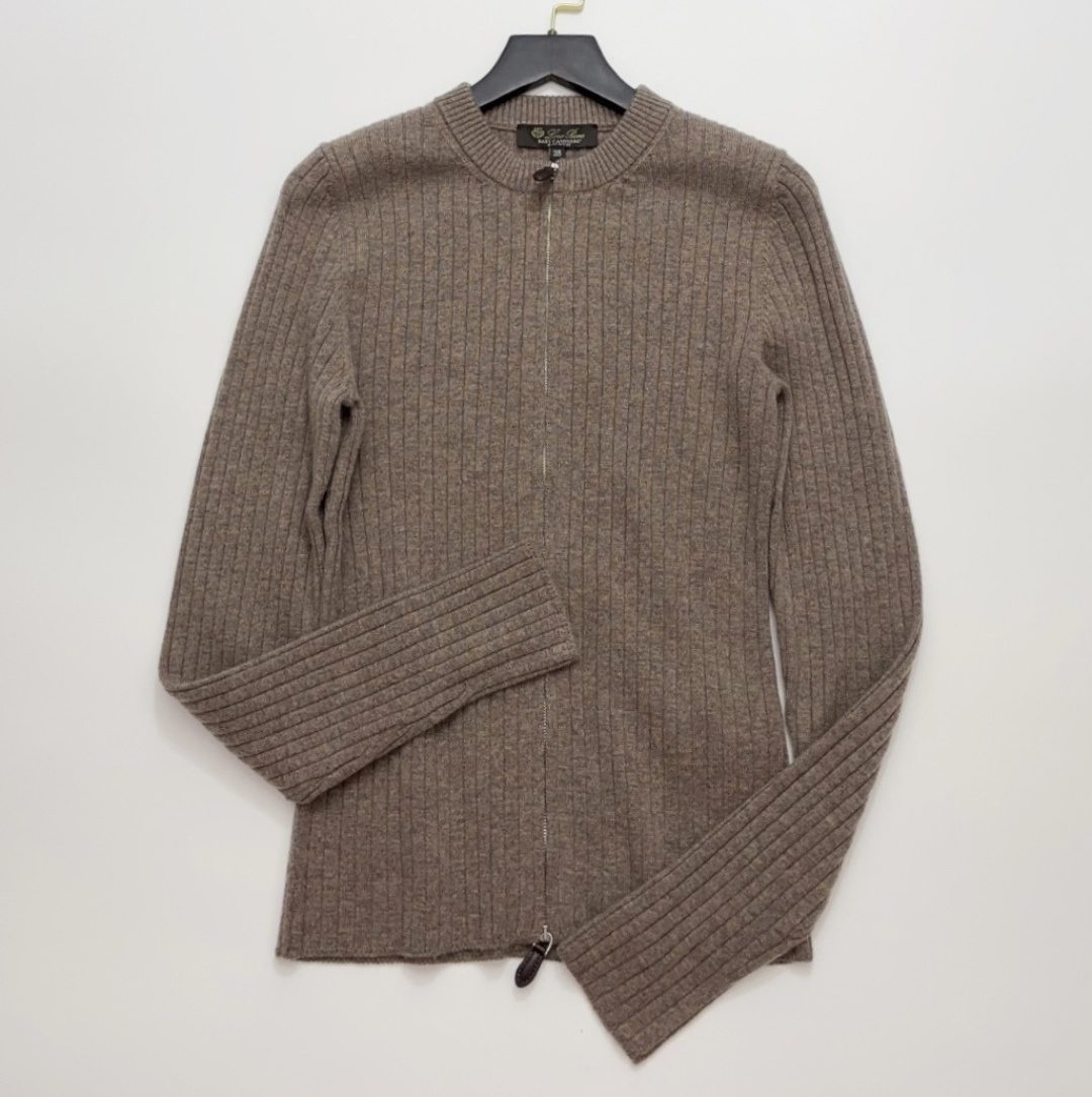 Loro Piana Solid Color Ribbed Zip Knit Cardigan Jacket Top