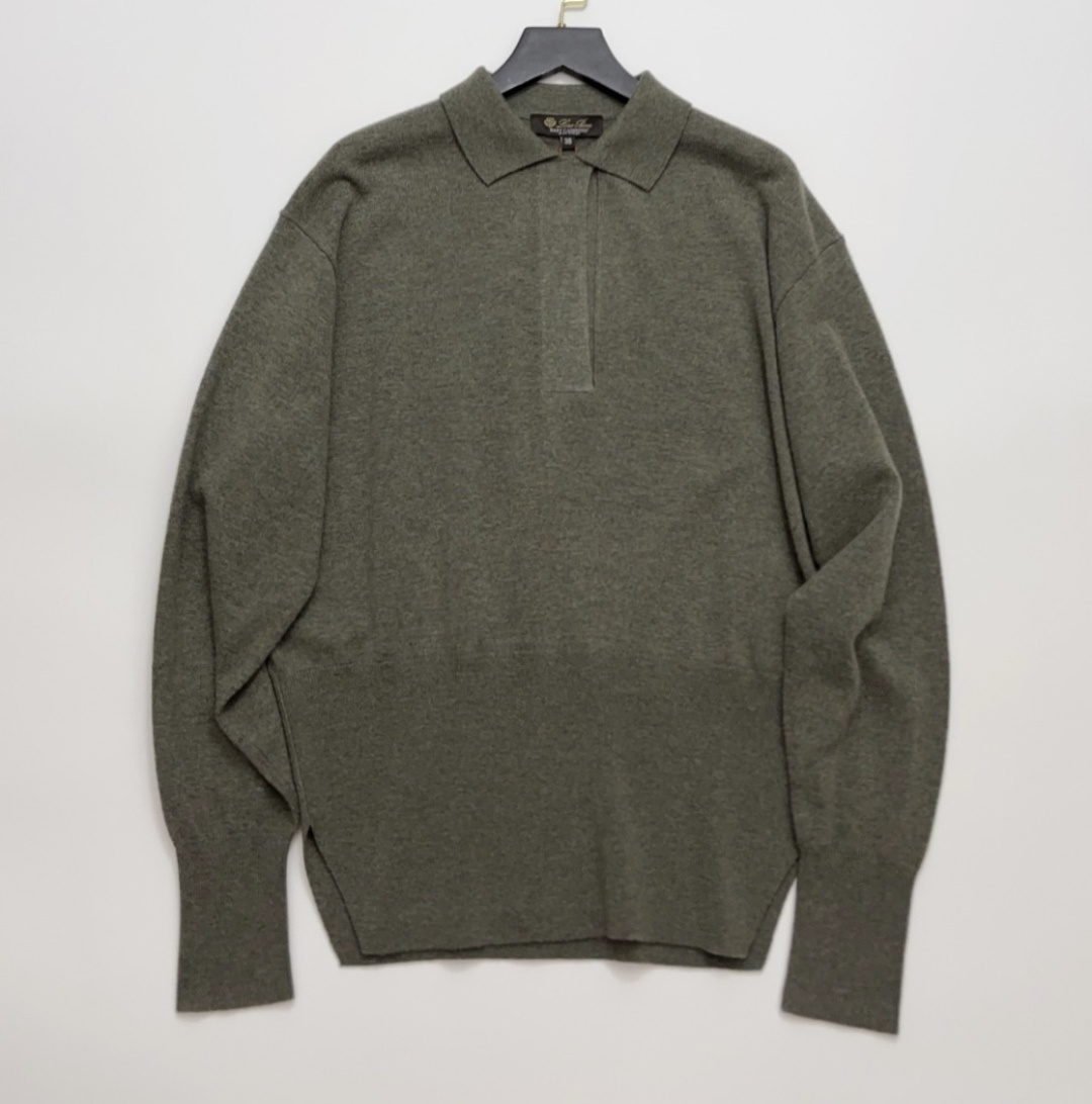 Loro Piana Green Lapel Knit Pullover Sweater