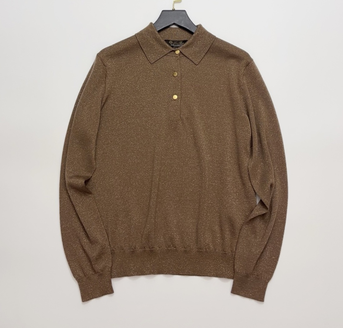 Loro Piana Knit Collar Long-Sleeve Polo Sweater
