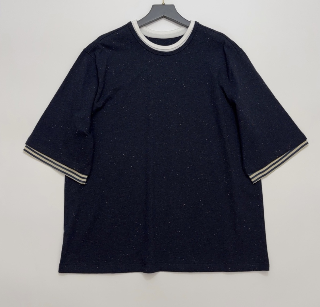 Japanese Imported Wool Blend Dotted Faux Two-Piece Short-Sleeve T-Shirt