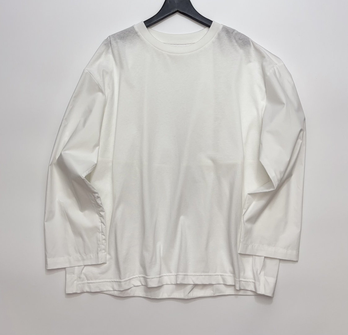 Enfold Simple White Patchwork Pure Cotton Loose Long Sleeve T-Shirt