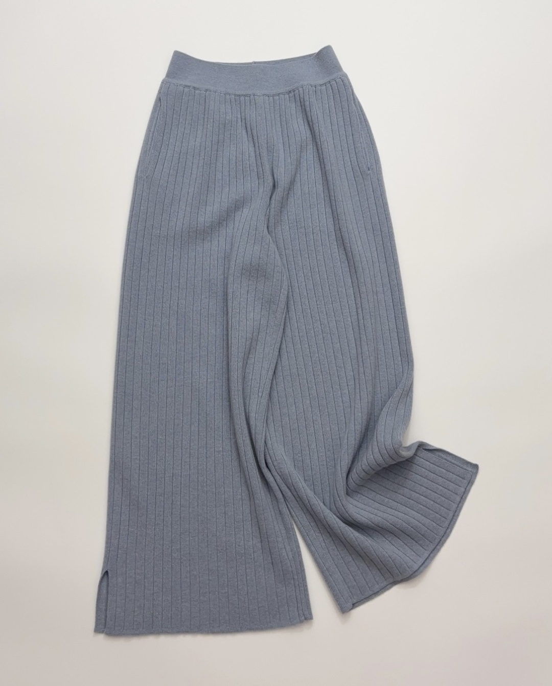 Loro Piana Solid Ribbed Elastic Waist Knit Flared Trousers