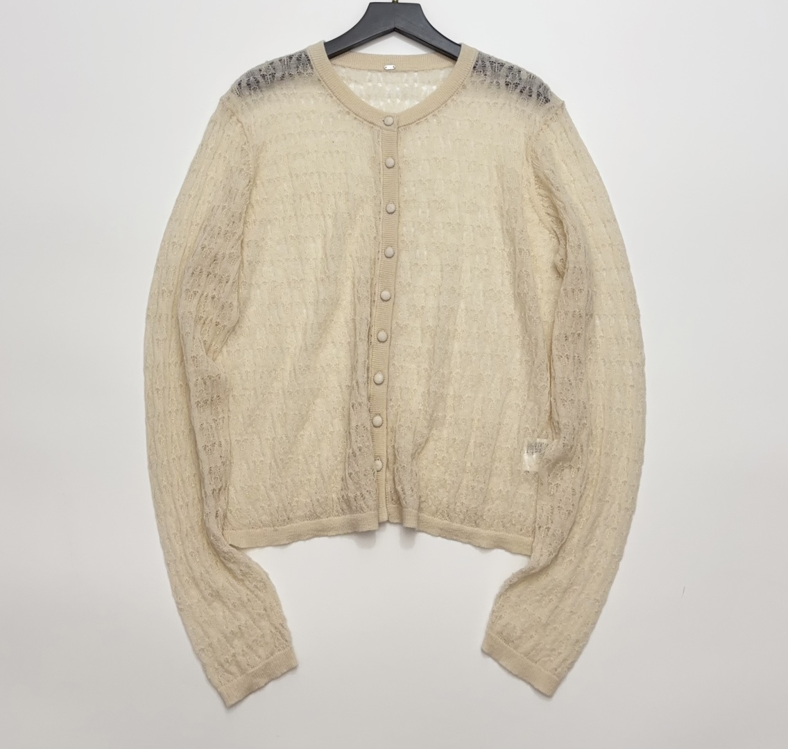 Cotemp Leaf Hollow-Out Thin Round Neck Knit Cardigan