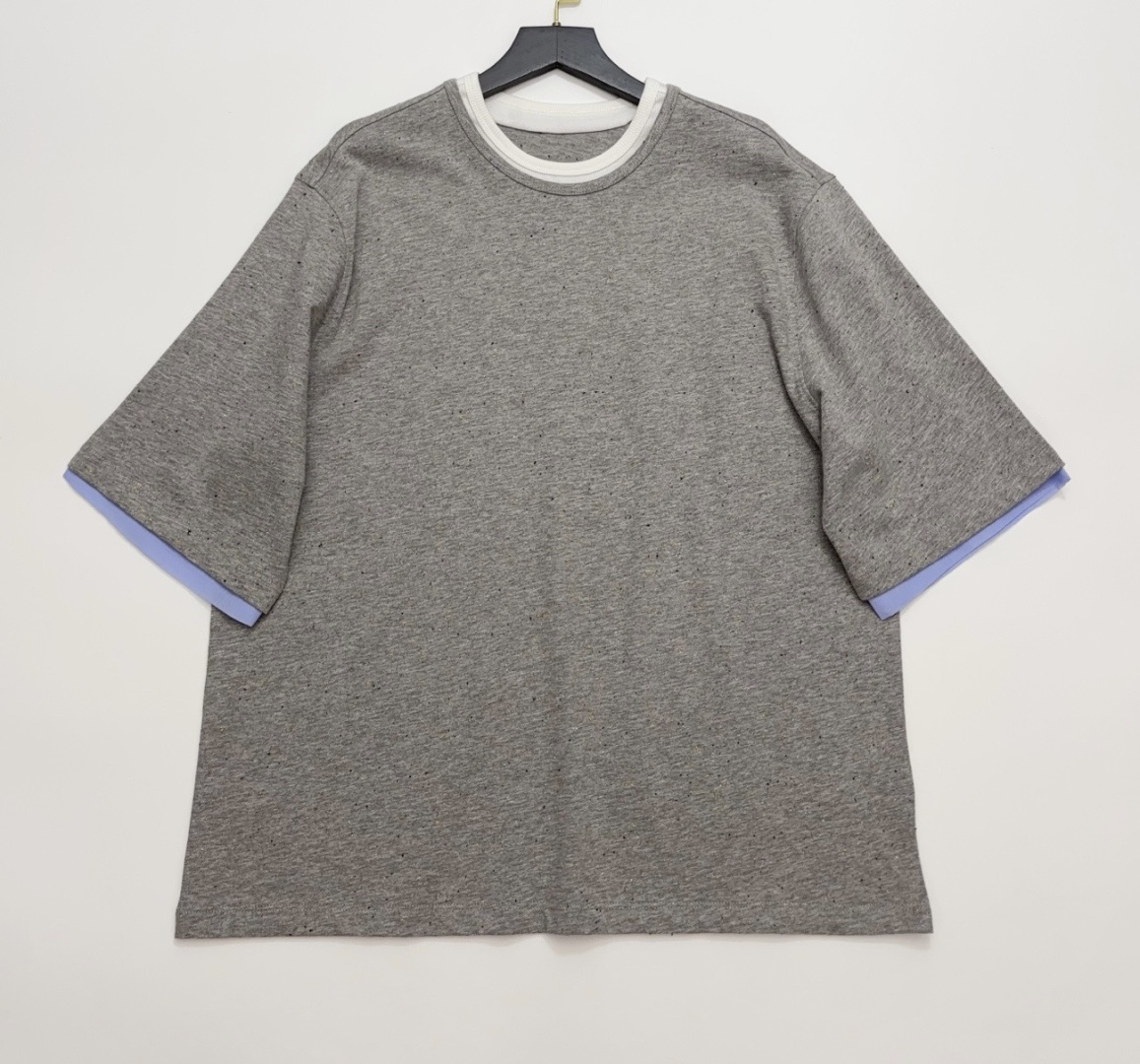 Japanese Imported Wool Blend Dotted Faux Two-Piece Short-Sleeve T-Shirt