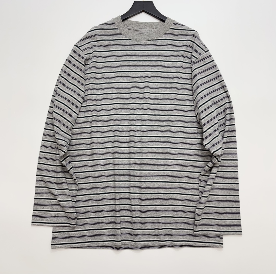 shortsentence Grey Striped Simple Long Sleeve Round Neck T-Shirt
