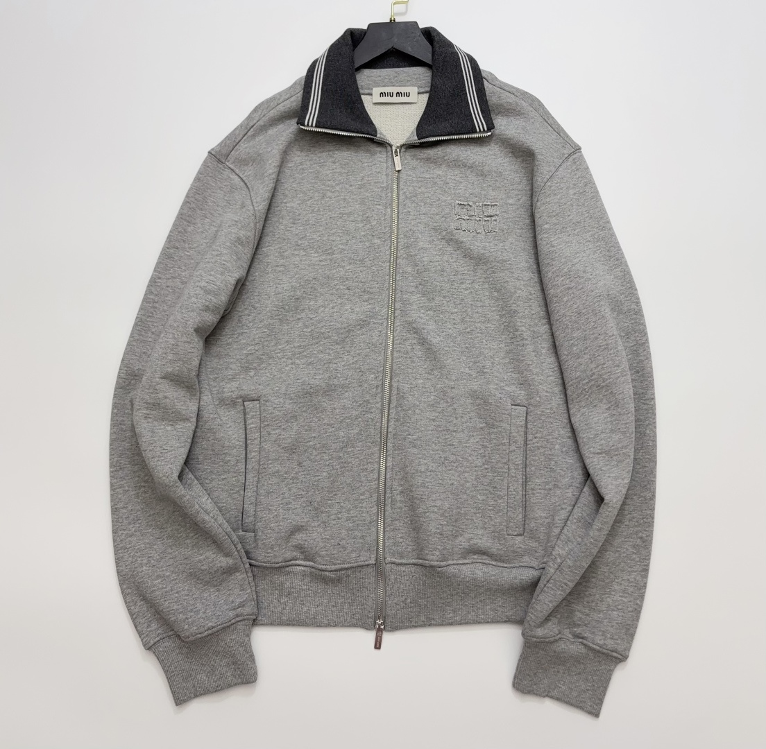 Miu Miu Grey Long Sleeve Zipper Hooded Sweatshirt Jacket