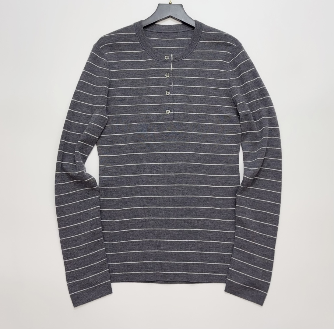 Nanushka 2026 Early Spring Fine Merino Wool Knit Button Henley Horizontal Stripe Pullover