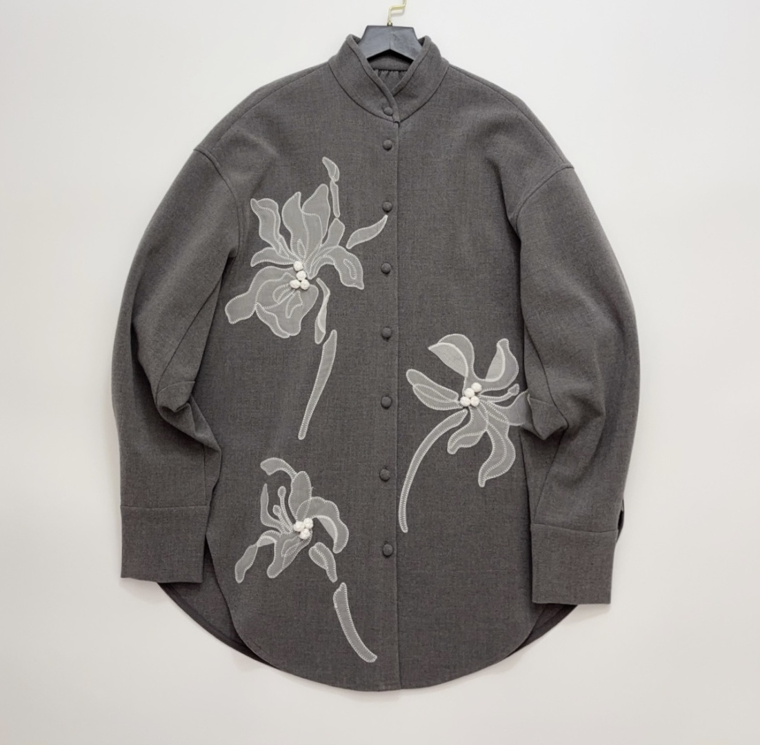 Zhuchongyun Oriental Pattern Oversized Lapel Mid-Length Shirt
